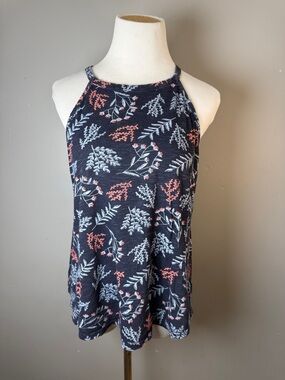 Women’s Navy Floral Halter Tank Top